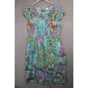 Take Two Smocked Patchwork Print Midi Dress-Medium-Front Slits-Cottagecore